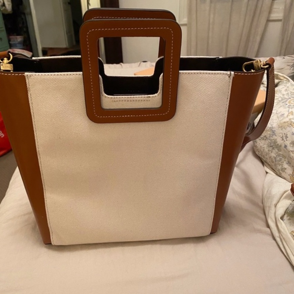 Staud Shirley Canvas Leather Tote Crossbody Bag - Picture 7 of 15
